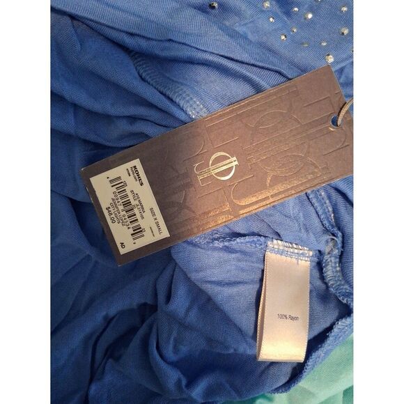 Jennifer Lopez Top 3/4 Sleeves X-Small Blue Silver Accent Studs NWT - Picture 6 of 7